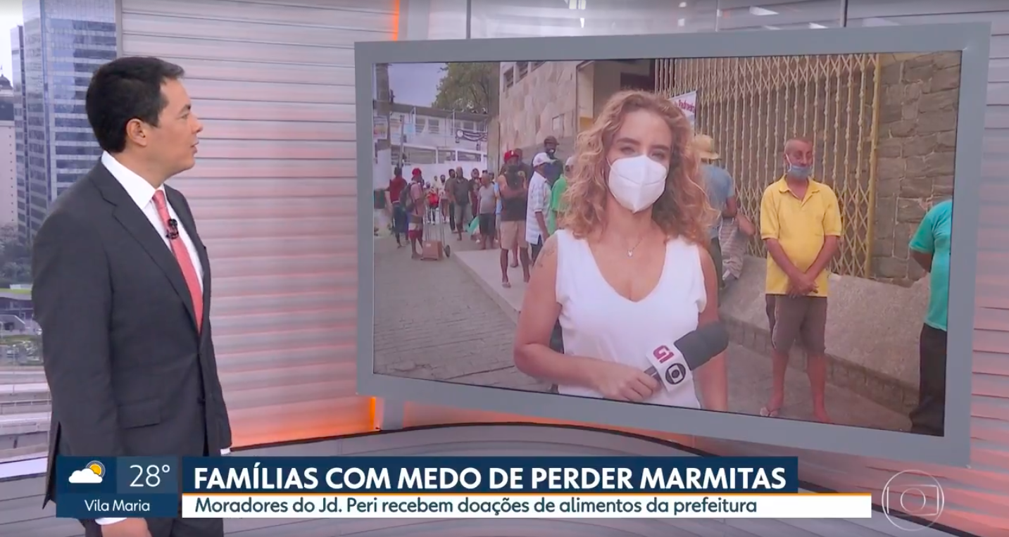 Repórter do SP1 entrevista homem faminto ao vivo (Reprodução/Globo)