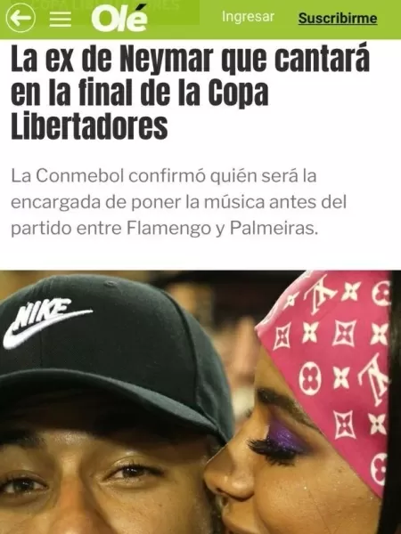 Ao anunciar atração da Libertadores, jornal se refere a Anitta como ‘ex de Neymar’ (Reprodução/Olé)