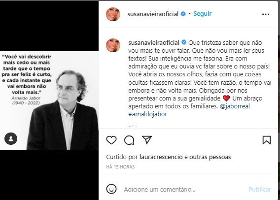 A famosa atriz da Globo, Susana Vieira fala sobre o escritor Arnaldo Jabor (Foto: Reprodução)