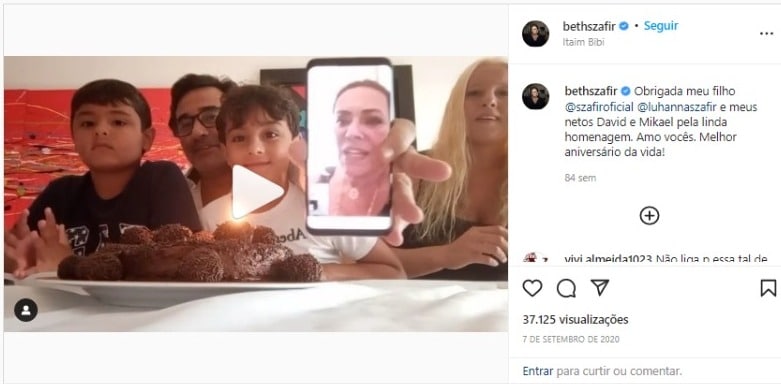 Post de Beth Szafir nas redes sociais; ausência de Sasha não passou despercebida pelos internautas (Foto: Reprodução/Instagram)
