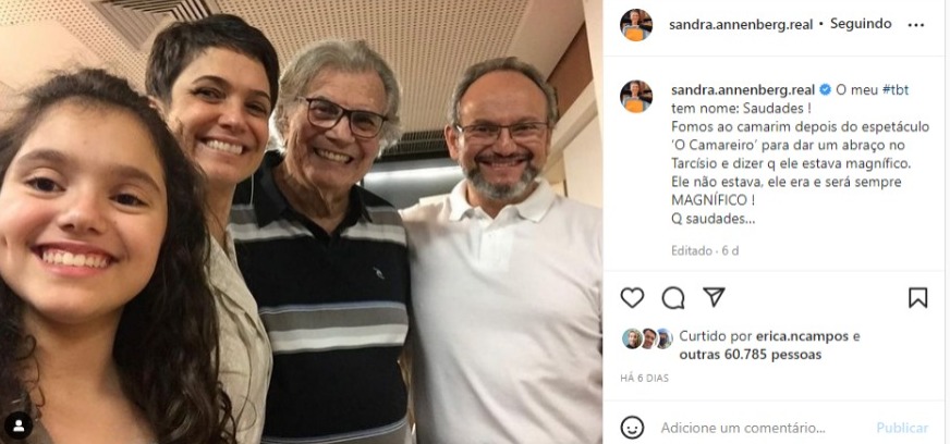 Post de Sandra Annenberg com Tarcísio Meira (Foto: Reprodução/Instagram)
