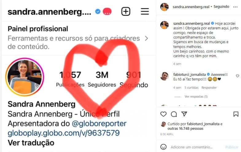 Post de Sandra Annenberg no Instagram (Foto: Reprodução)