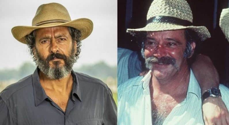 Marcos Palmeira e Cláudio Marzo, intérpretes de José Leôncio em Pantanal (Foto: Reprodução)