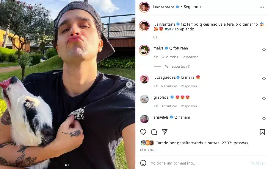 o famoso cantor sertanejo, Luan Santana compartilhou uma foto ao lado de seu companheiro (Foto: Reprodução)
