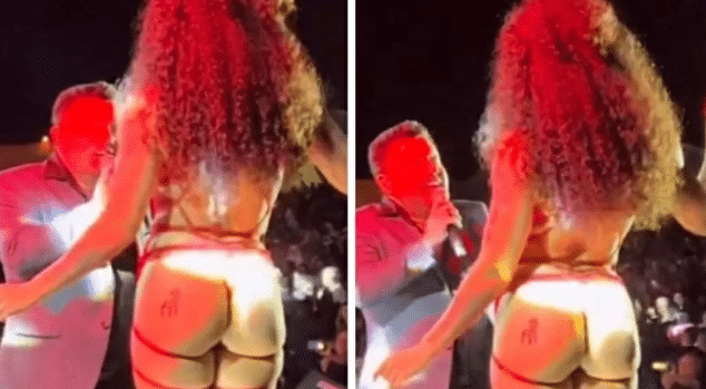 O famoso cantor sertanejo agitou as redes sociais ao ser pego com volume na calça durante show (Foto: Reprodução)