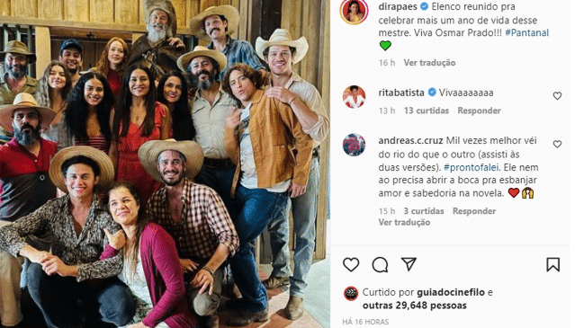 A famosa atriz da Globo fez questão de reunir todo o elenco da trama das nove para homenagear colega (Foto: Reprodução)