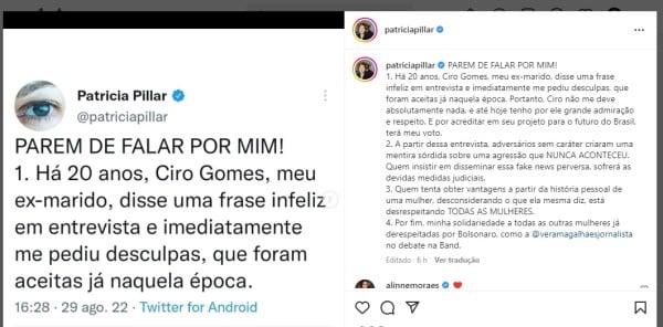 Patrícia Pillar defende Ciro Gomes (Foto: Reprodução)