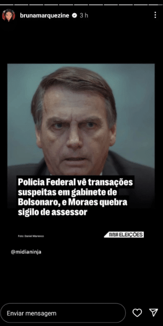 A famosa ex-atriz da Globo, Bruna Marquezine respondeu a mulher de Bolsonaro (Foto: Reprodução)