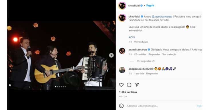 O famoso cantor sertanejo, Zezé recebeu homenagem de Chitãozinho e Xororó nas redes sociais (Foto: Reprodução)