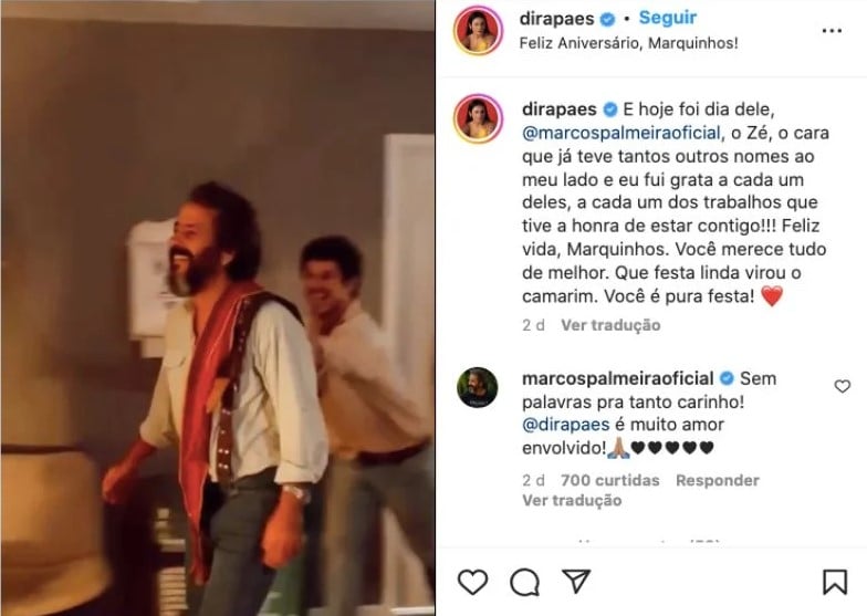 Dira Paes expõe bastidores de Pantanal com Marcos Palmeira (Foto: Reprodução/Instagram)