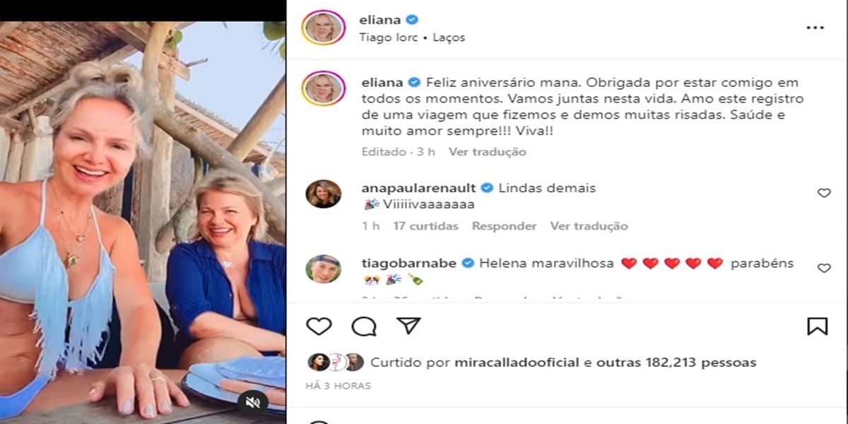 Eliana faz post raro desejando parabéns para  irmã (Imagem Reprodução Instagram)