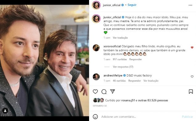 O irmão de Sandy fez uma linda homenagem para o famoso cantor sertanejo, Xororó nas redes sociais (Foto: Reprodução)