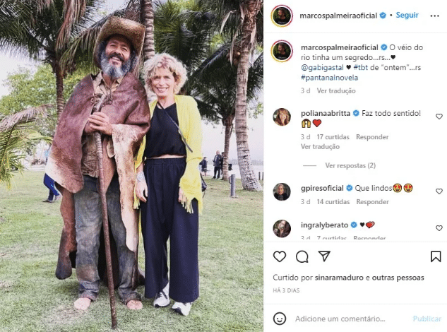 O famoso ator da Globo postou foto ao lado de seu grane amor nos bastidores de Pantanal (Foto: Reprodução)