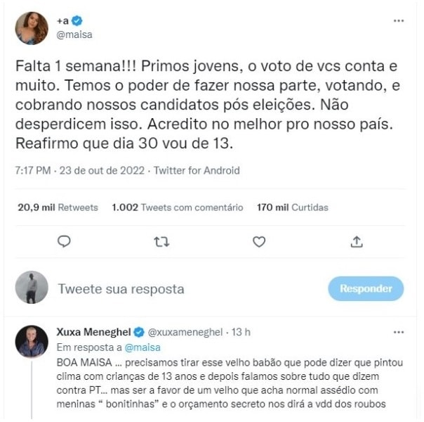 Xuxa critica duramente Presidente Jair Bolsonaro (Imagem Reprodução Internet)