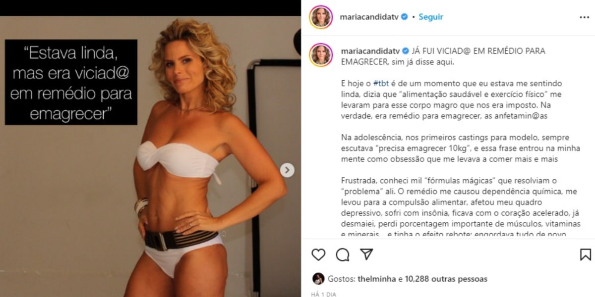 Maria Cândida faz alerta para vício em remédios para emagrecer (Imagem Reprodução Instagram)