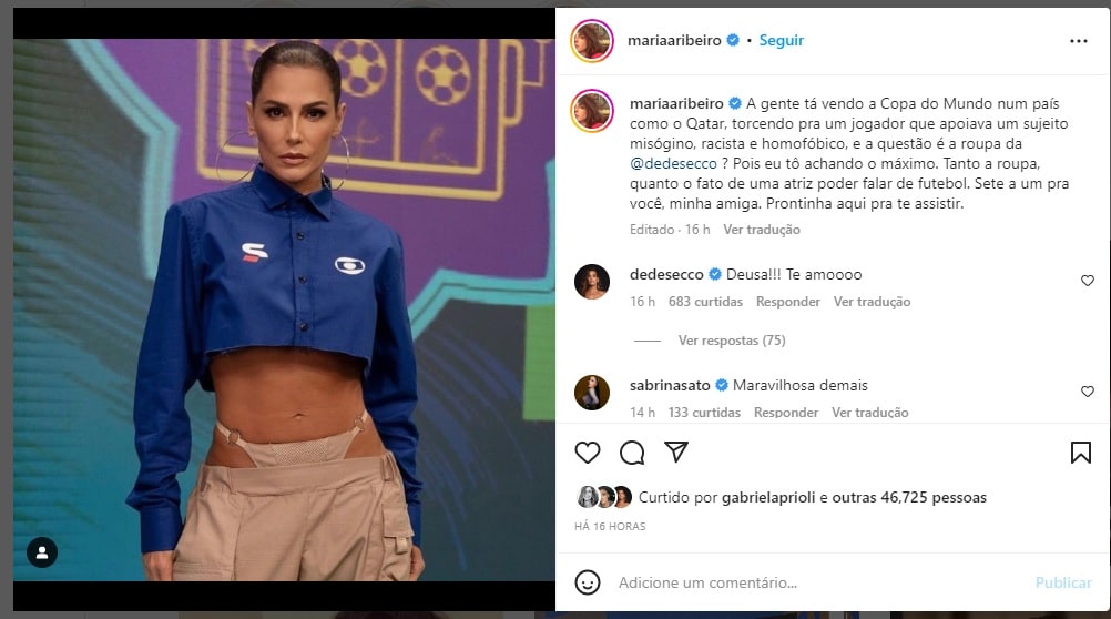Maria Ribeiro faz postagem em defesa de Débora Secco (Imagem Reprodução Instagram)