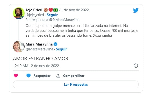 Mara Maravilha ataca Xuxa em post elogiando a Rainha dos Baixinhos (Foto Reprodução Twitter)