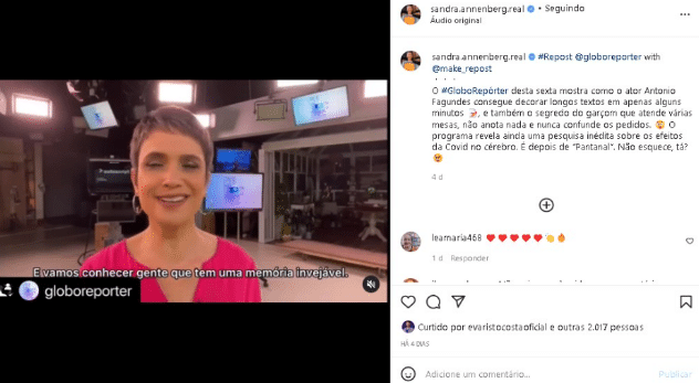 A apresentadora da Globo acabou entrevistando o ex-ator da emissora para uma matéria especial do Globo Repórter (Foto: Reprodução)