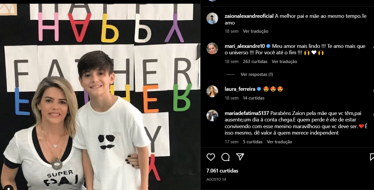 Postagem de Záion Alexandre já com 13 anos de idade, dando alfinetadas no pai (Foto Reprodução/Instagram)
