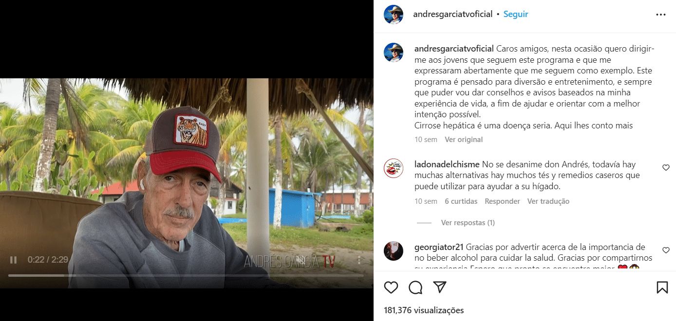 Postagem de Andrés García nas redes sociais (Foto Reprodução/Instagram)