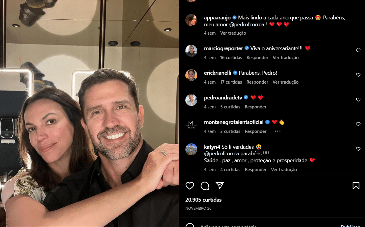 Publicação mais recente de Ana Paula Araújo com seu grande amor, comemorando seu aniversário (Foto Reprodução/Instagram)