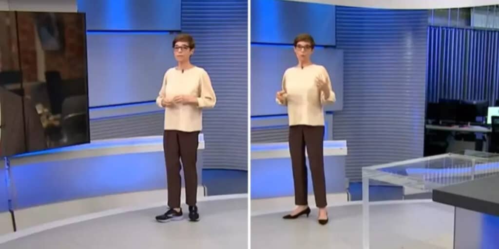 Renata Lo Prete aparece trocou de sapato ao apresentar Jornal da Globo (Foto: Reprodução)