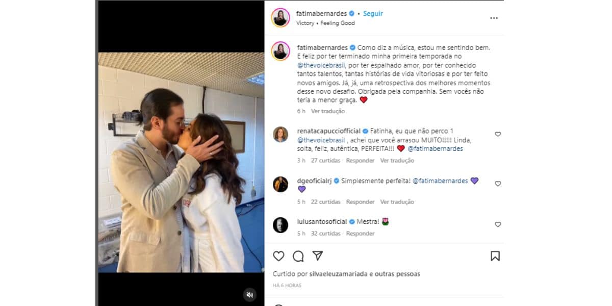 De roupão, Fátima Bernardes ganha beijo de namorado, Túlio Gadelha, e faz despedida com lixo texto: "Feliz"