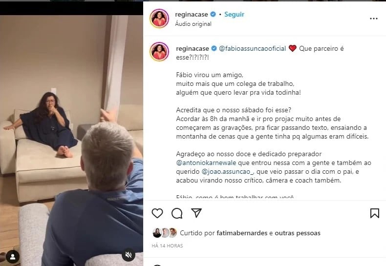 Regina Casé comemorou parceria com Fabio Assunção (Foto: Reprodução)