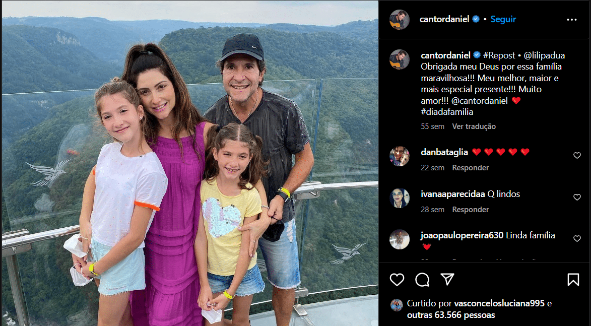 Postagem que Daniel repostou da sua esposa e as filhas (Foto Reprodução/Instagram)