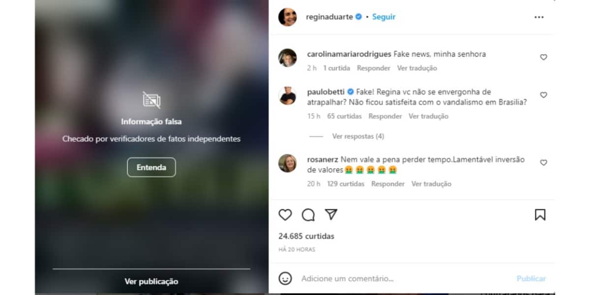 Paulo Betti detona Regina Duarte nas redes sociais (Imagem Reprodução Instagram)