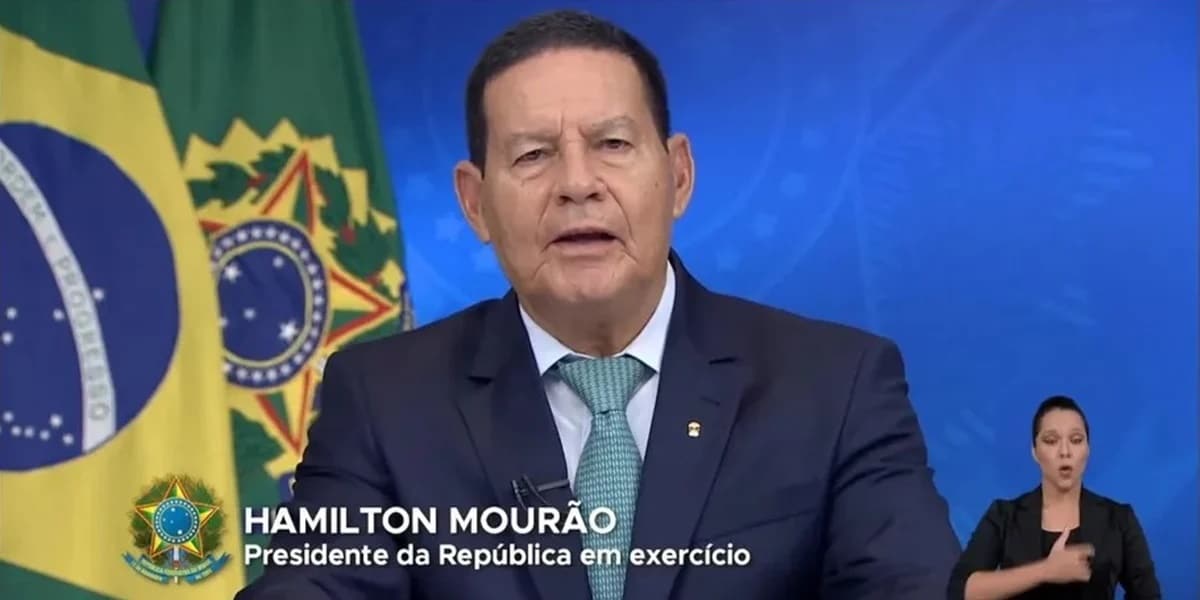 Hamilton Mourão fez pronunciamente em plantão urgente na Globo, Record e outras emissoras 