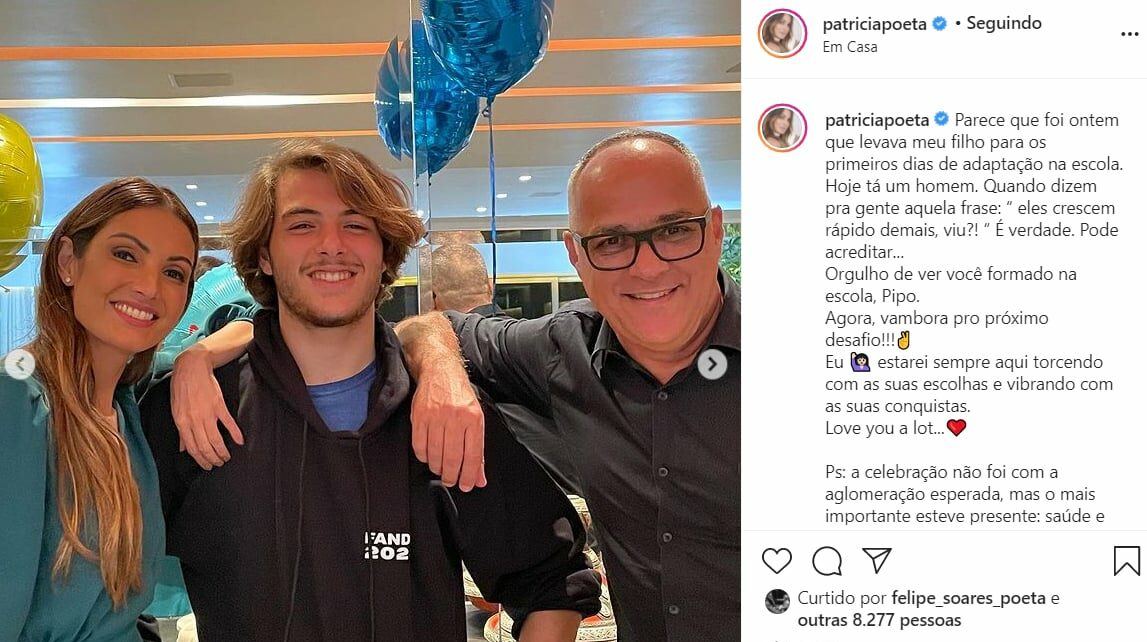 Publicação de Patrícia Poeta ao lado do filho e de Amauri Soares pelas redes sociais (Foto Reprodução/Instagram)