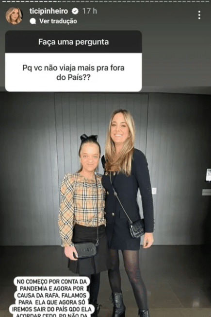Resposta de Ticiane Pinheiro ao lado de Rafinha Justus sobre o porquê ela não sai do país (Foto Reprodução/Internet)
