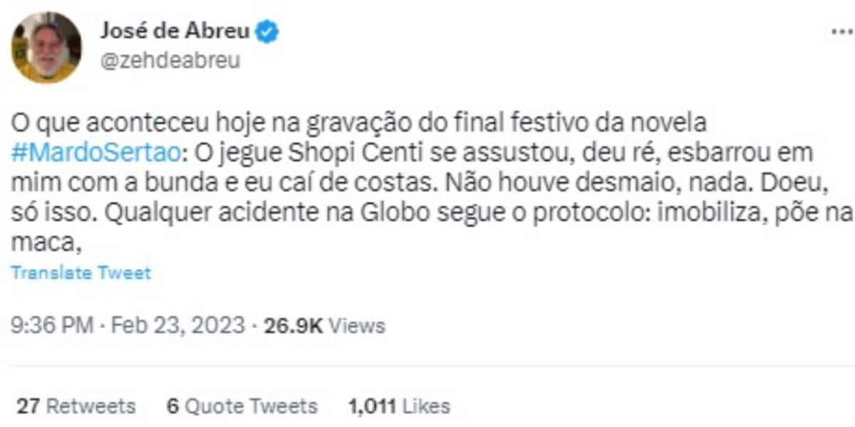 José de Abreu sofre acidente durante gravação de Mar do Sertão (Imagem Reprodução Internet)
