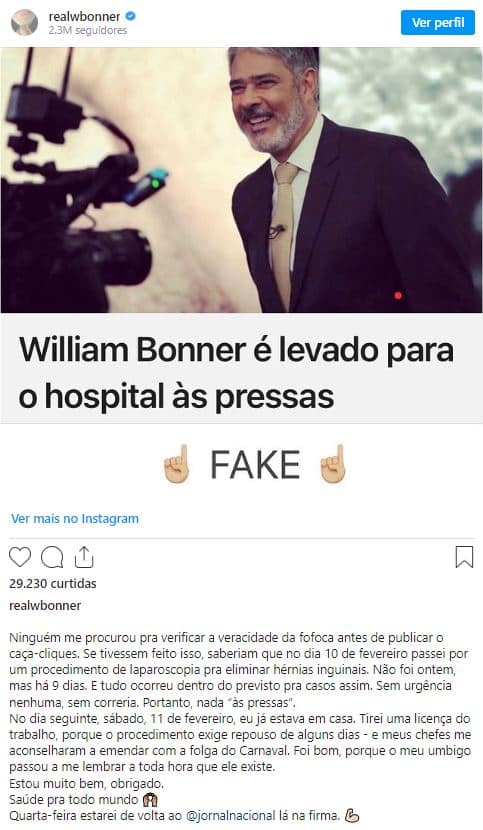 William Bonner fez desabafo em rede social (Foto: Reprodução/Instagram)