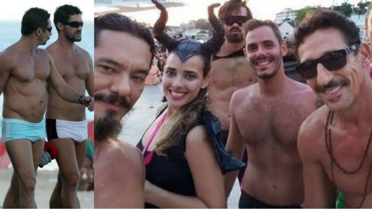 O ator da Globo ao lado do bonitão que beijou nas ruas e com amigos no meio do Carnaval carioca 2019