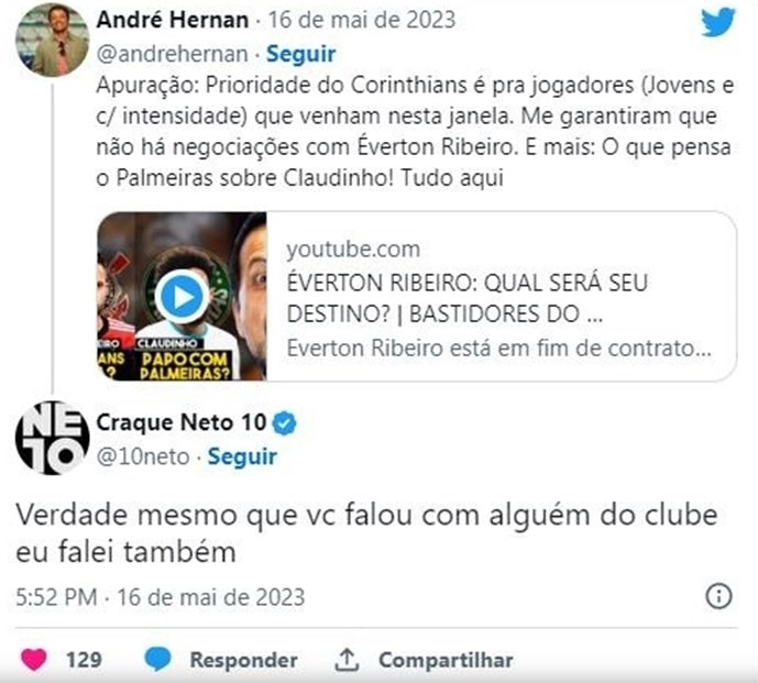 Neto confronta informações de jornalista sobre futuro de ER7 no Fla (Foto: Reprodução/ Twitter)
