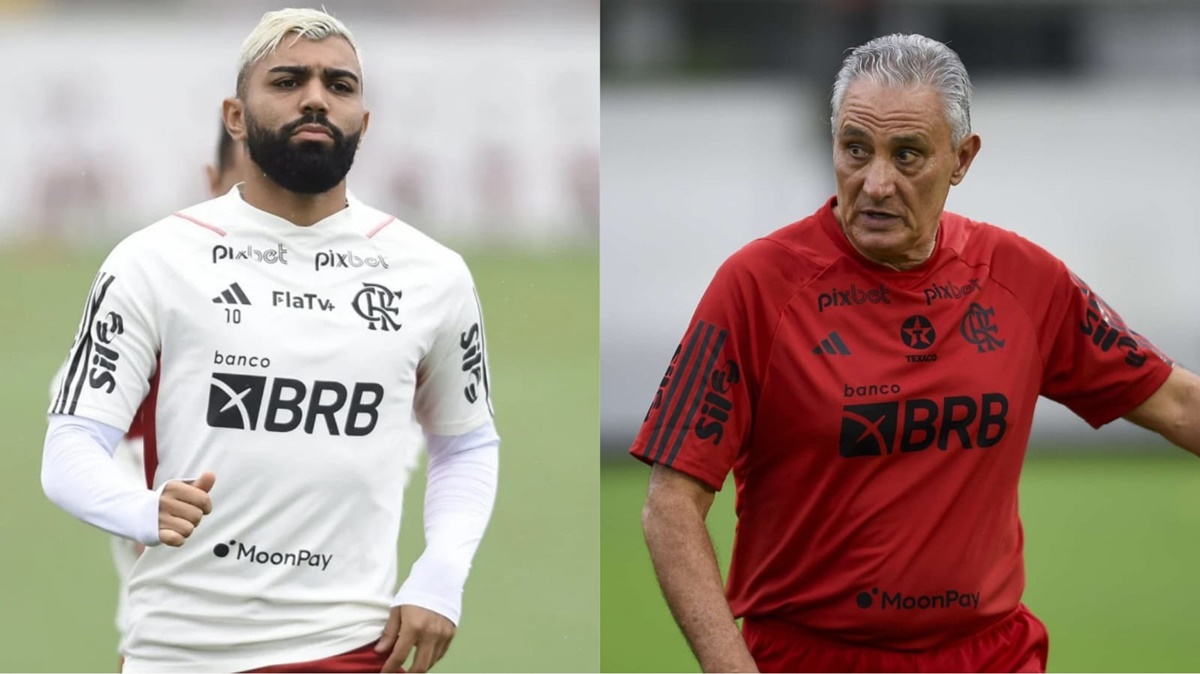 Gabigol e Tite no comando do primeiro treino no Flamengo (Fotos: Reprodução/ Marcelo Cortes/ CRF/ Montagem)