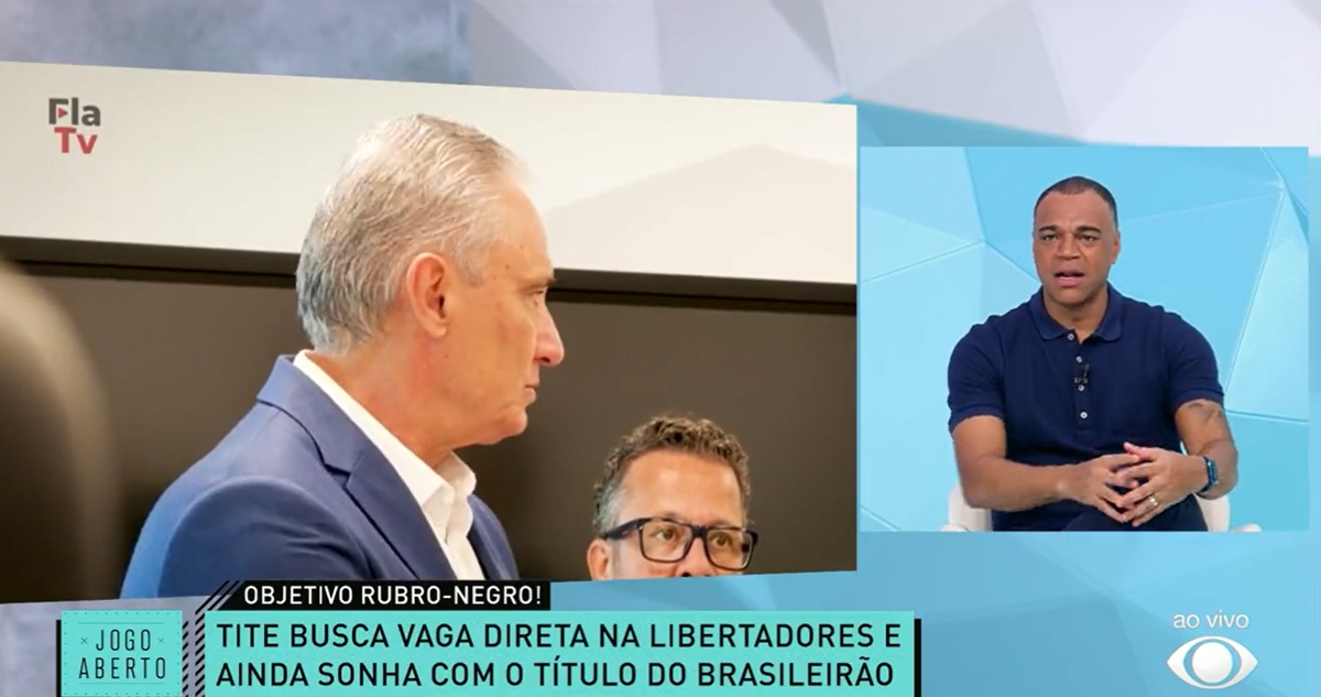 Denílson fala da obrigação principal de Tite no Flamengo e climão do técnico com Gabigol do passado (Foto: Reprodução/ Jogo Aberto/ Band/ YouTube/ FlaTV)