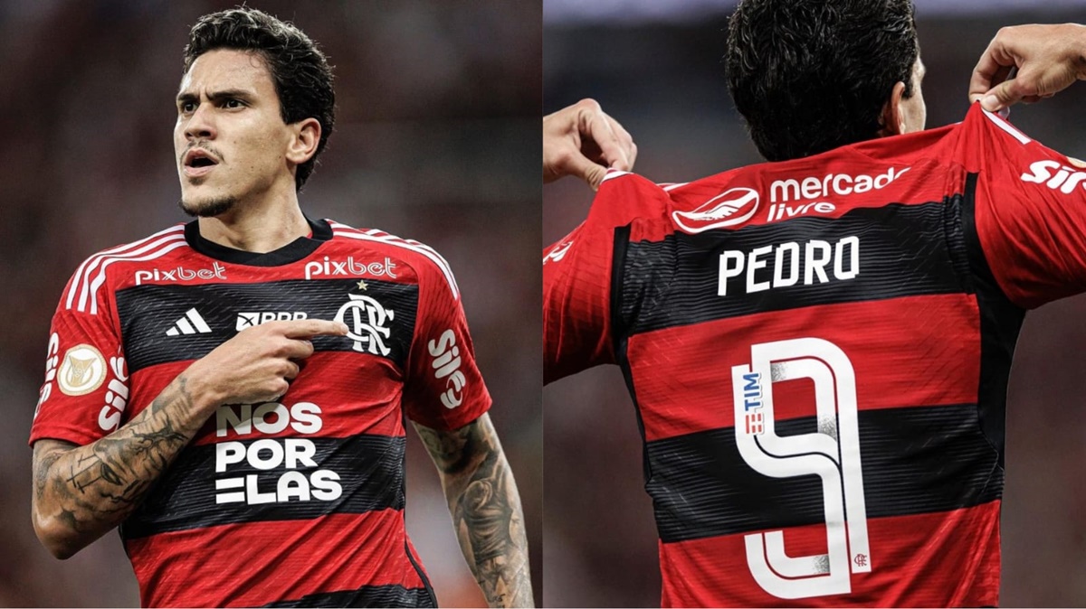 Pedro exibe seu brasão do CRF e orgulha-se de ser Camisa 9; ele fez 33 gols somente em 2023 pelo Rubro-Negro (Foto: Reprodução/ Instagram/ Pedro Guilherme/ Montagem)